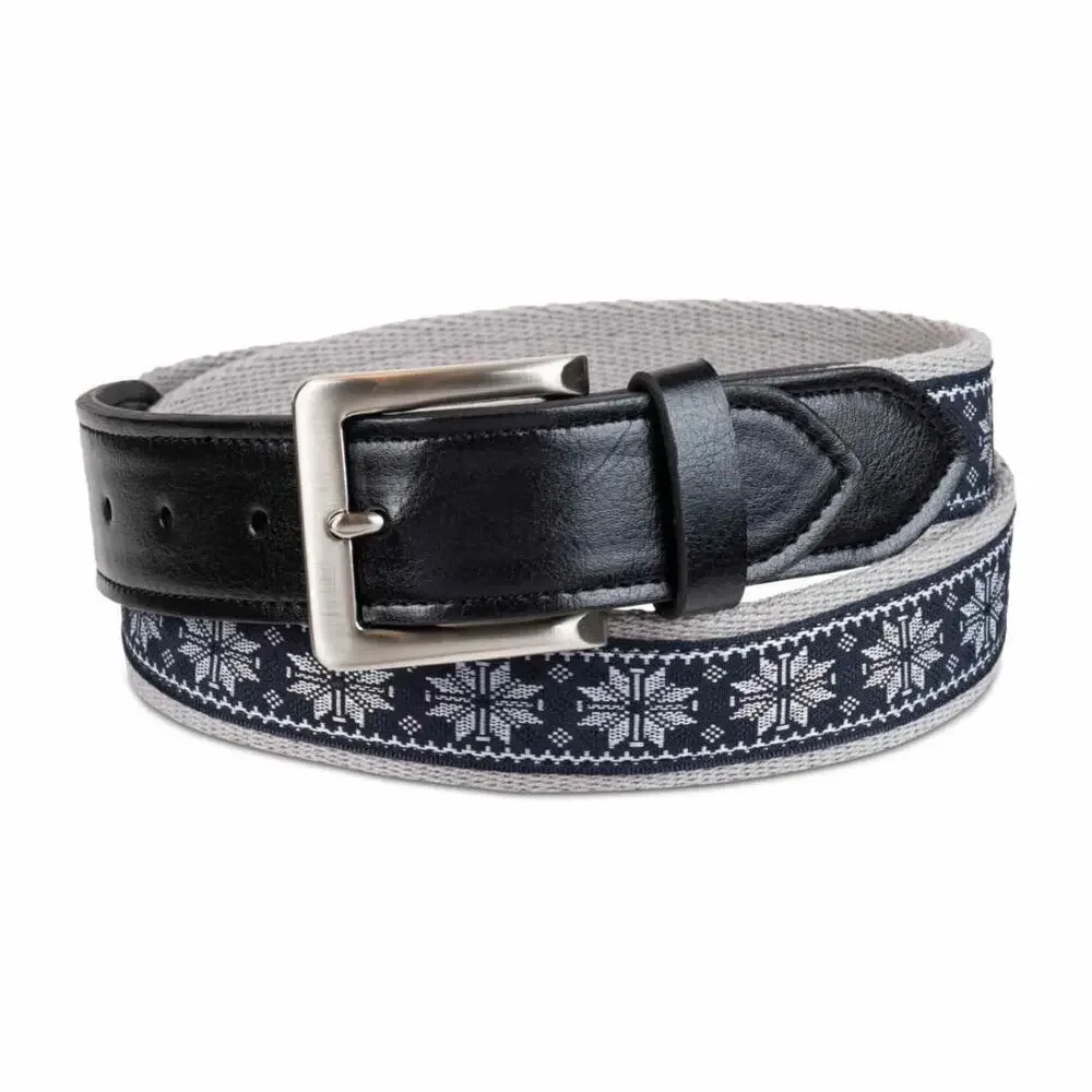 Club Room Black Faux Leather Holiday Snowflake Cheer Belt
